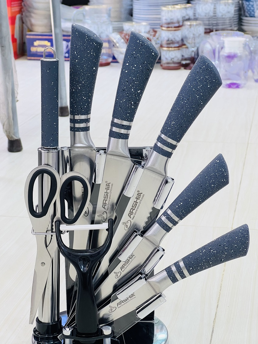 Arshia Knife Set With Acrylic Holder 9 Pcs Set