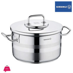 Korkmaz Astra2 Stainless Steel Stock Pot with Lid - 30x18cm - 12.5 Liters Induction Compatible