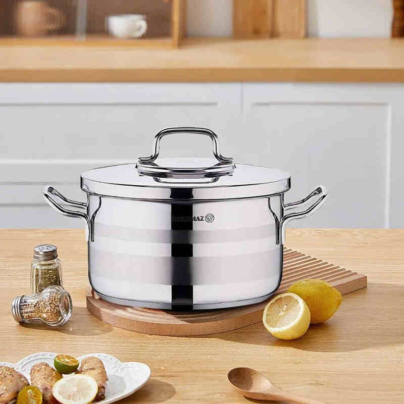 Korkmaz Astra2 Stainless Steel Stock Pot With Lid - 30X18Cm - 12.5 Liters Induction Compatible