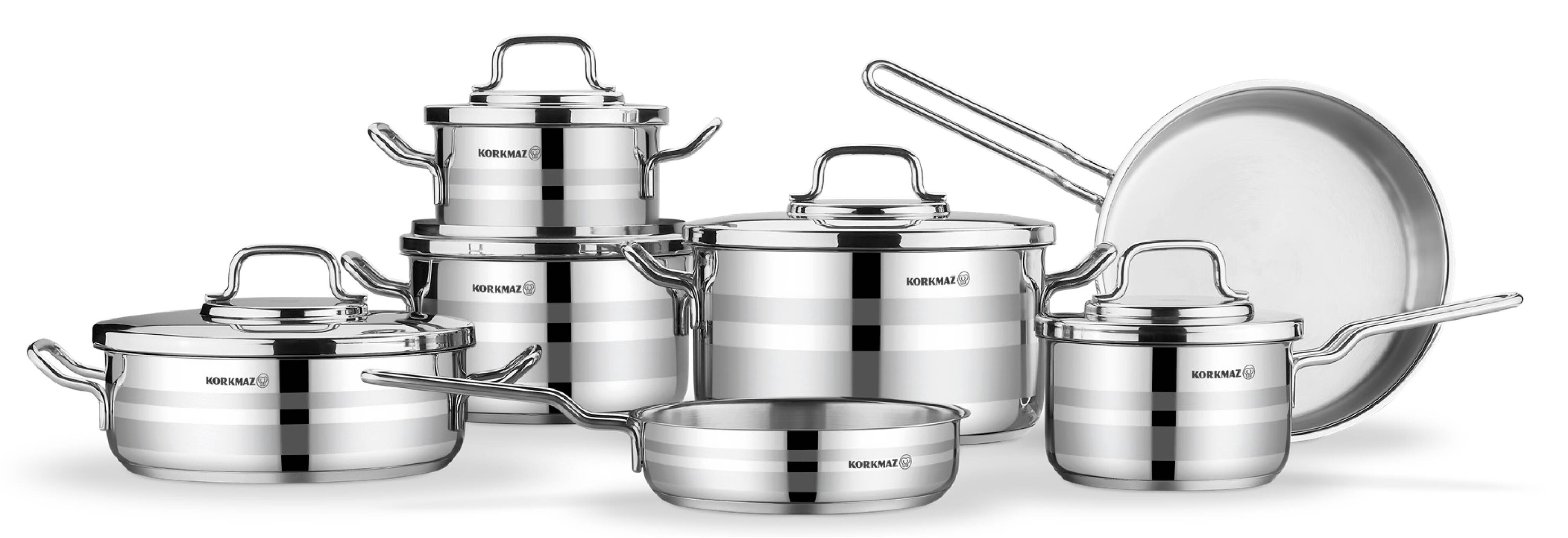 Korkmaz Astron 12-Piece Stainless Steel Cookware Set Induction Base