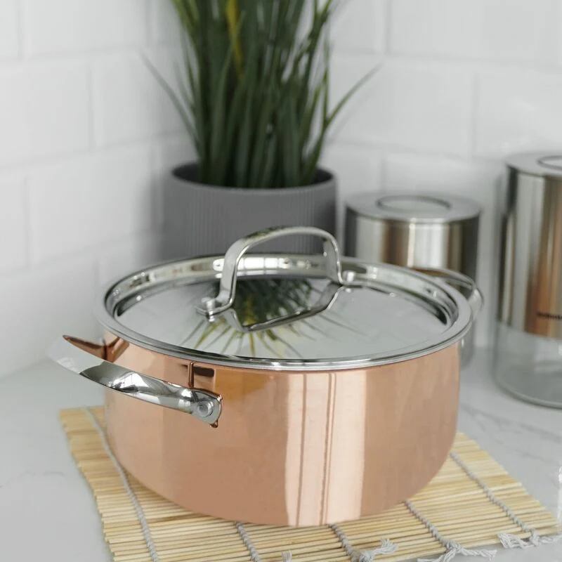 Korkmaz Divani Stainless Steel Stock Pot (Soup Pot) With Copper Body 20X10 Cm - 2.9 Liter