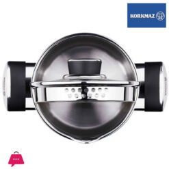 Korkmaz Pera Stainless Steel Cooking Pot With Glass Lid - 24X12Cm Induction Compatible