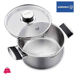 Korkmaz Pera Stainless Steel Cooking Pot With Glass Lid - 24X12Cm Induction Compatible