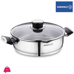 Korkmaz Pera Stainless Steel Cooking Pot With Glass Lid - 24X7Cm Induction Compatible