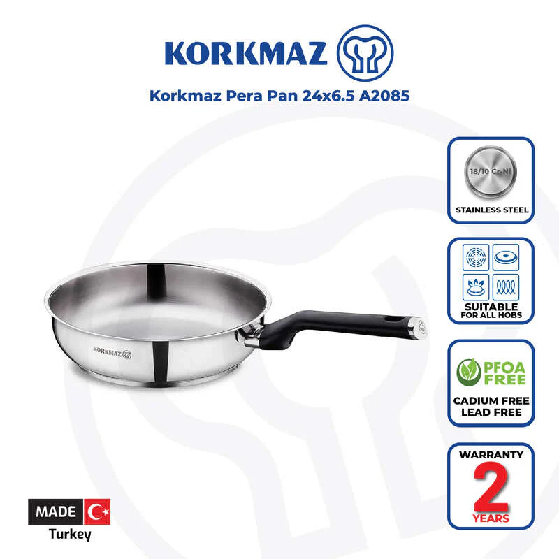 Korkmaz Pera Stainless Steel Frying Pan - 24X6.5Cm Induction Compatible