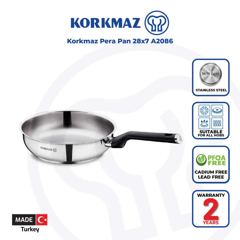 Korkmaz Pera Stainless Steel Frying Pan - 28X7Cm Induction Compatible