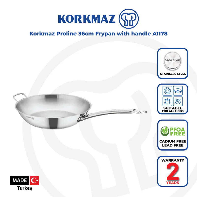 Korkmaz Proline Satin Stainless Steel Frying Pan - 36X7.5Cm Induction Compatible