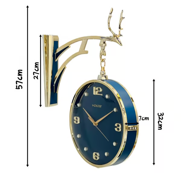 Luxury Deer Head Round Wall Hanging Double Sided 2 Faces Retro Station Wall Clock For Sale In Pakistan