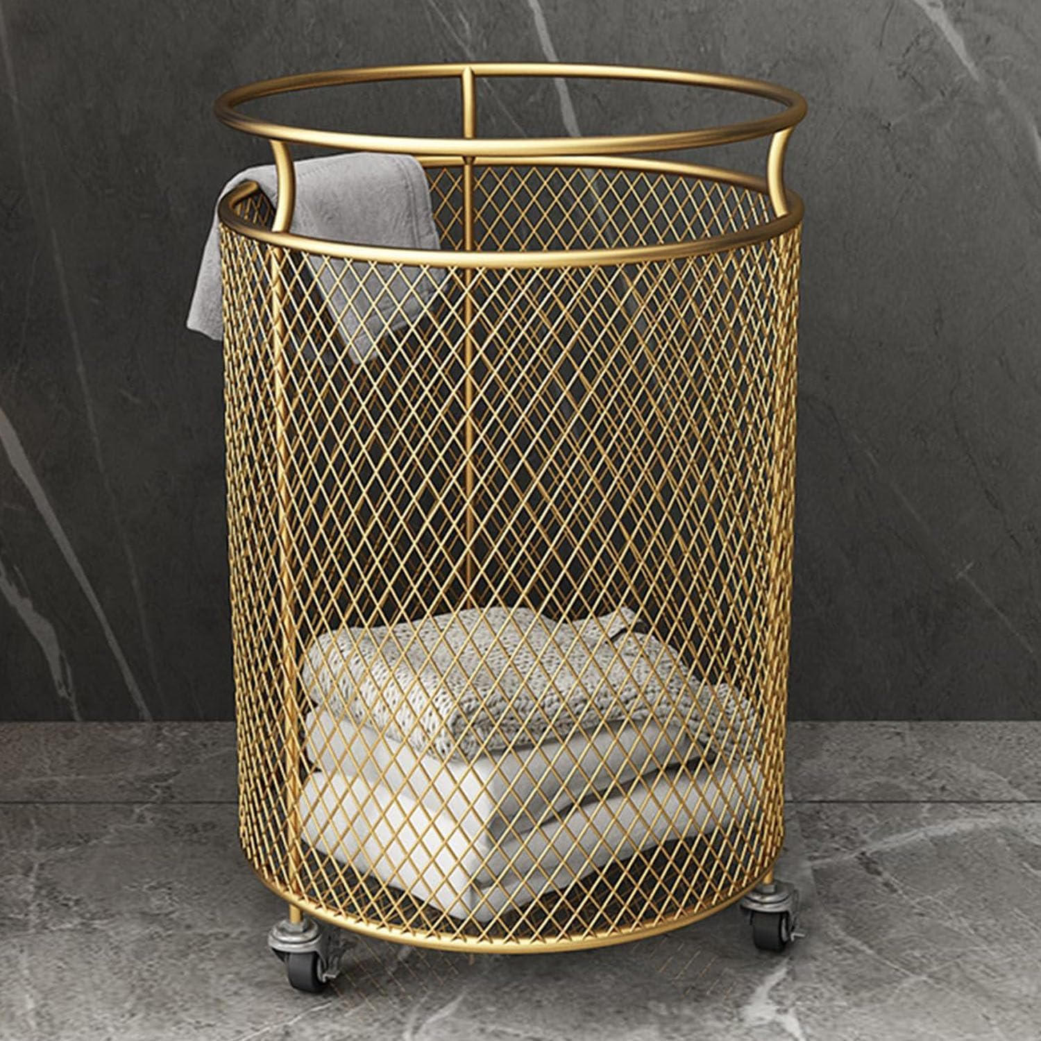 Mesh Laundry Hamper With Wheels 360 Metal Rolling Laundry Basket Dirty Clothes &Amp; Toy Storage Organizer For Bathroom Bedroom