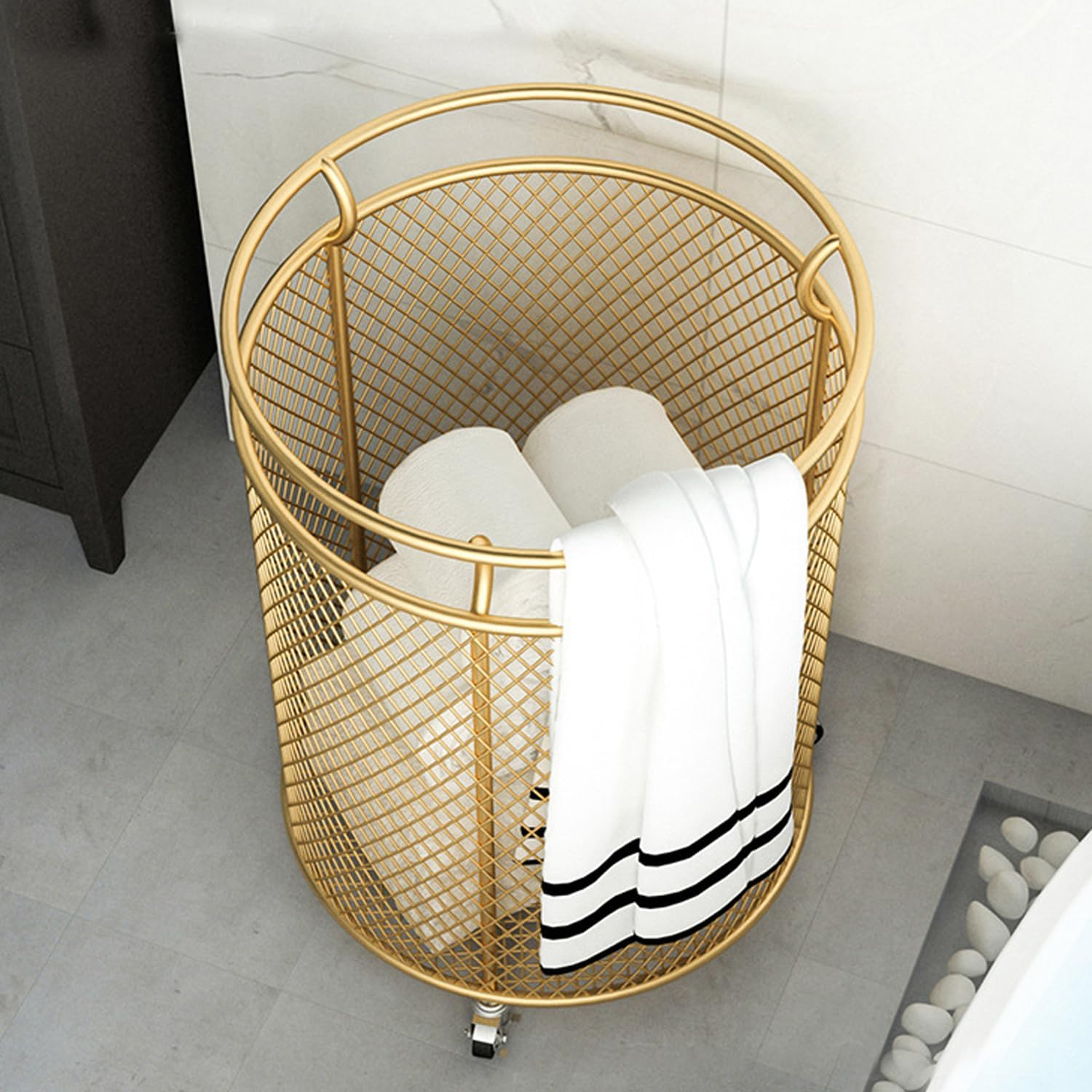 Mesh Laundry Hamper With Wheels 360 Metal Rolling Laundry Basket Dirty Clothes &Amp; Toy Storage Organizer For Bathroom Bedroom