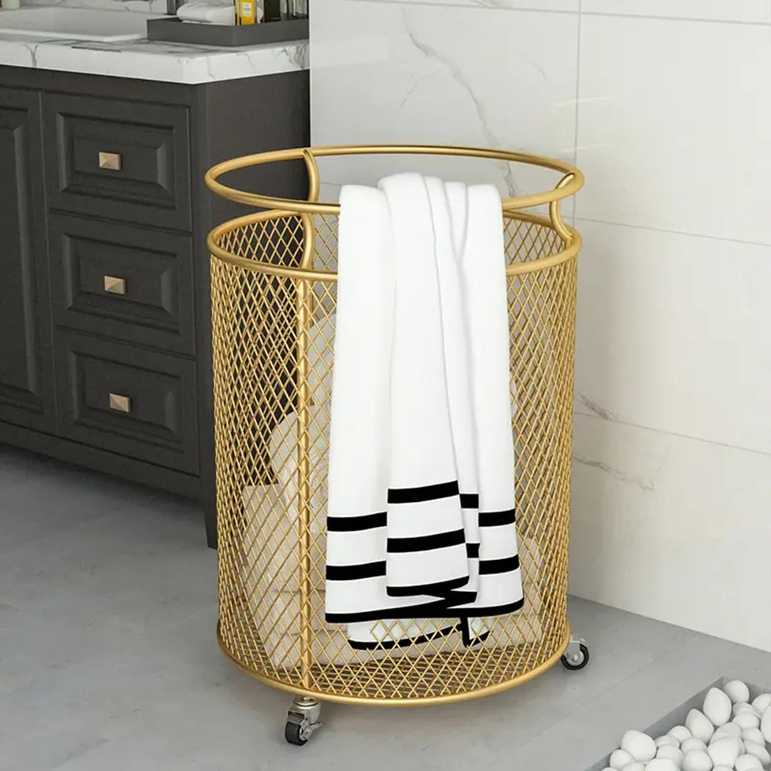 Mesh Laundry Hamper With Wheels 360 Metal Rolling Laundry Basket Dirty Clothes &Amp; Toy Storage Organizer For Bathroom Bedroom