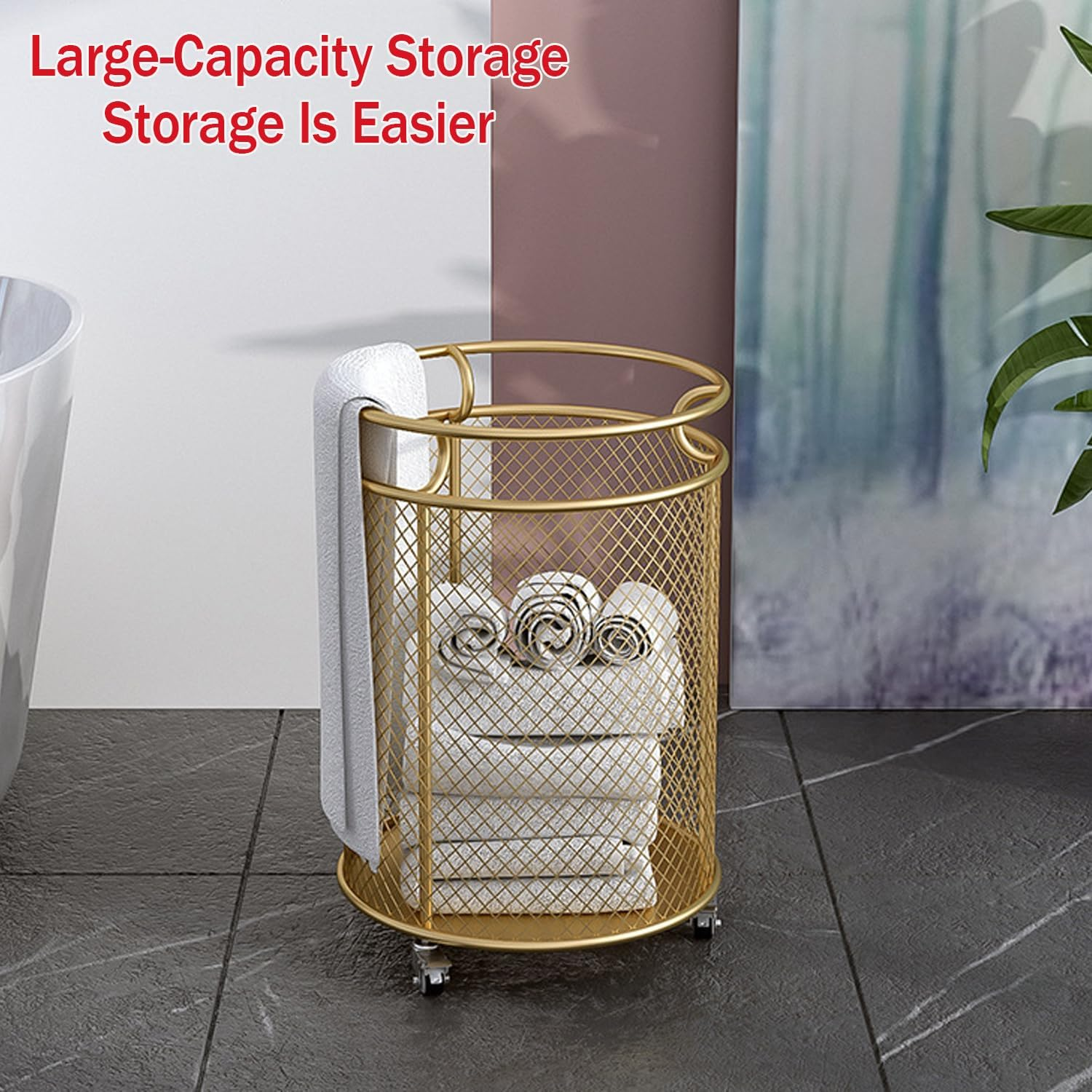 Mesh Laundry Hamper With Wheels 360 Metal Rolling Laundry Basket Dirty Clothes &Amp; Toy Storage Organizer For Bathroom Bedroom