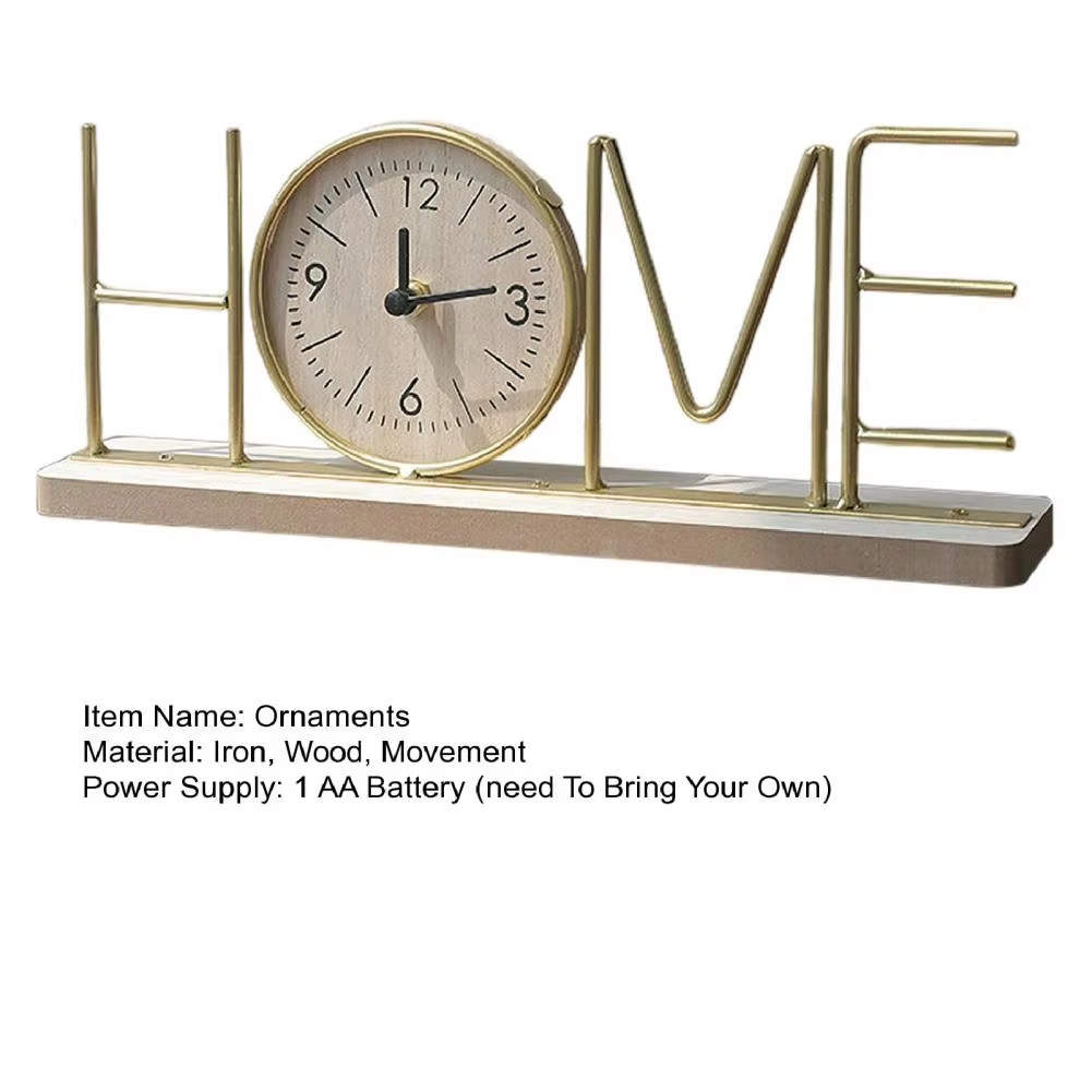 Office Desk Clock Modern Metal Home Clock With Wooden Base For Decor Non-Ticking Silent Desktop Clock