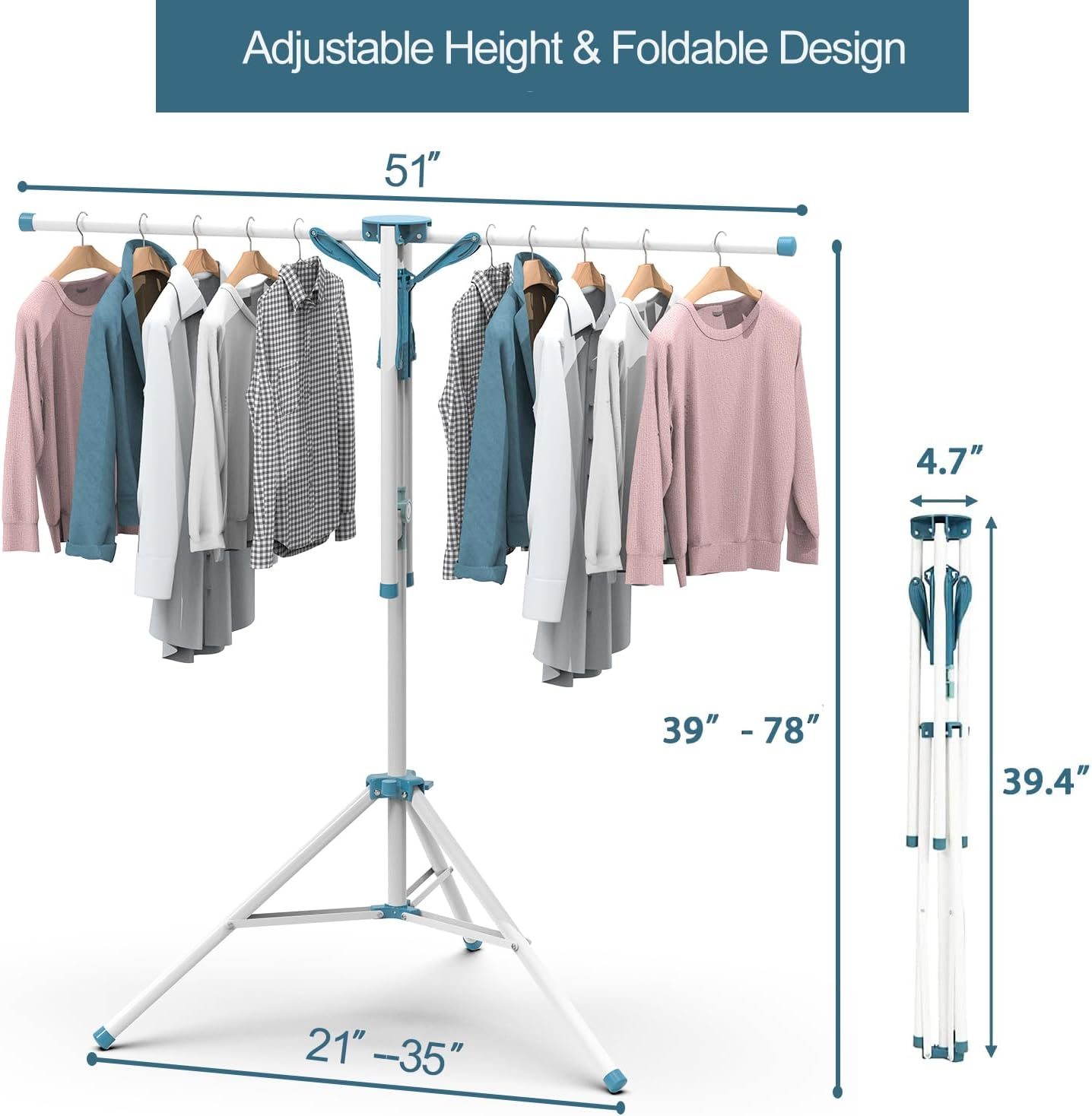 Tripod 4-Arm Clothes Drying Rack Height Adjustable Laundry Rack