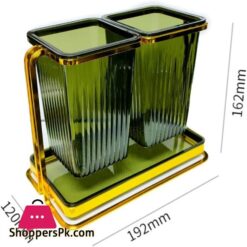 Techmanistan 2 Compartments Square Cutlery Holder Utensil Holder Countertop Kitchen Utensil Organizer Spoon Fork Holder Organizer Cutlery Caddy Drying Rack 2 Green Cups With Gold Iron Frame Cooking Utensil Crock Chic