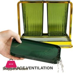 Techmanistan 2 Compartments Square Cutlery Holder Utensil Holder Countertop Kitchen Utensil Organizer Spoon Fork Holder Organizer Cutlery Caddy Drying Rack 2 Green Cups With Gold Iron Frame Cooking Utensil Crock Chic
