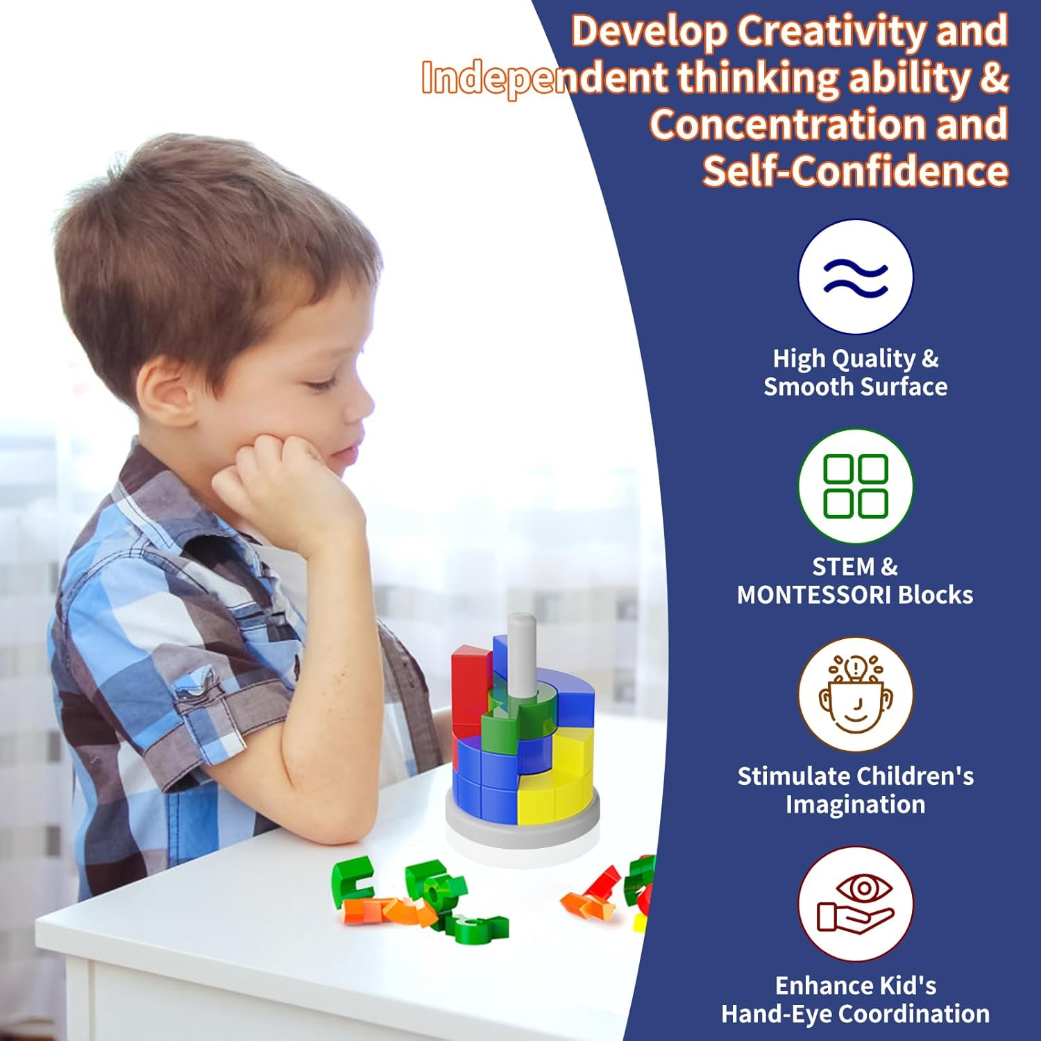 3D Cubic Tower Puzzle For Kids, Stem Block Puzzle Cube Montessori Educational Toys Desktop Block Games For Kids