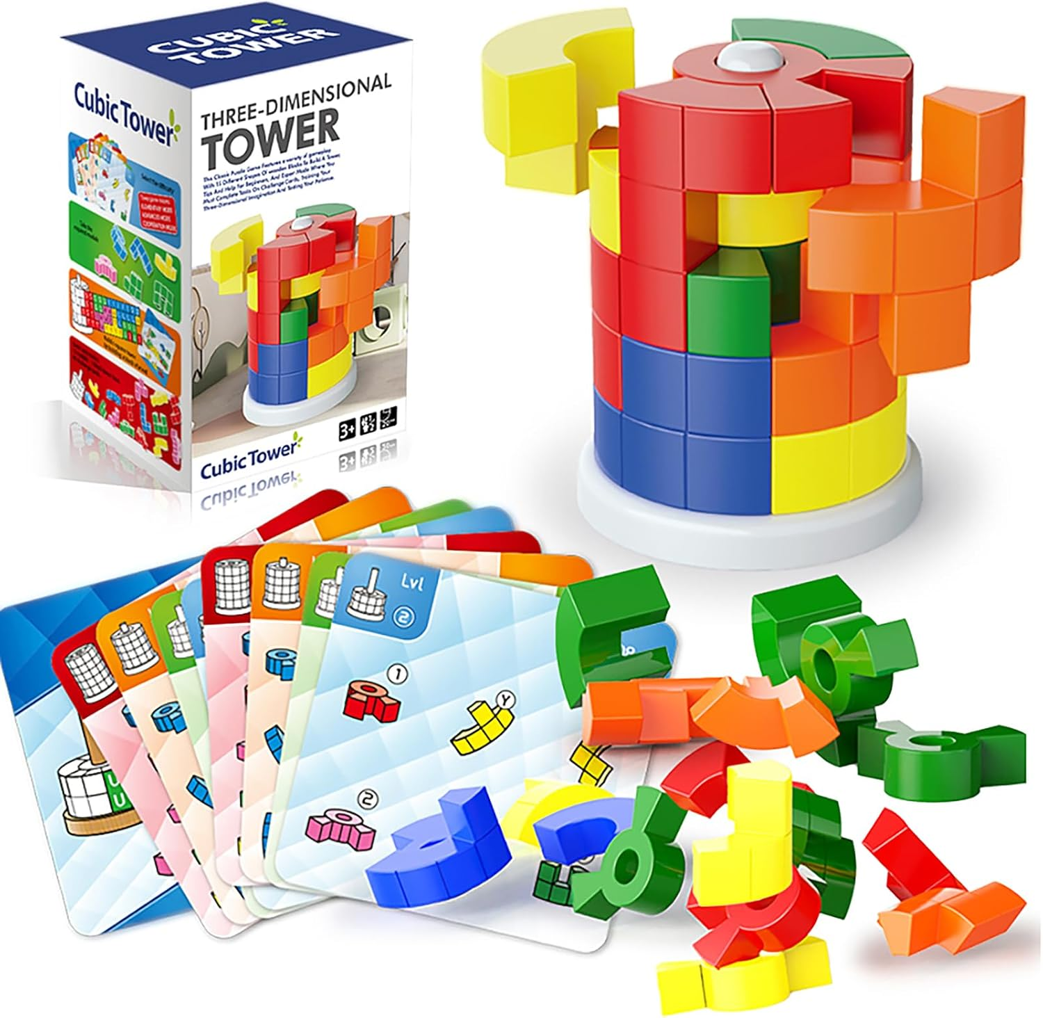 3D Cubic Tower Puzzle For Kids, Stem Block Puzzle Cube Montessori Educational Toys Desktop Block Games For Kids