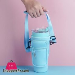 40Oz Neoprene Water Bottle Carrier Bag With Phone Pocket For Stanley Quencher Cup With Handle Water Bottle Holder Pouch