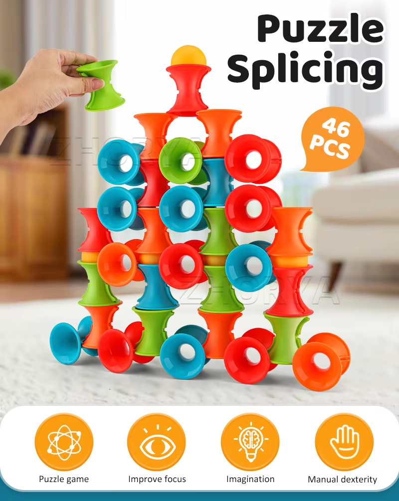 46Pcs Stacking Building Block Montessori Sensory Toys Kids Balance Stacking Cup Game With Sucker Ball