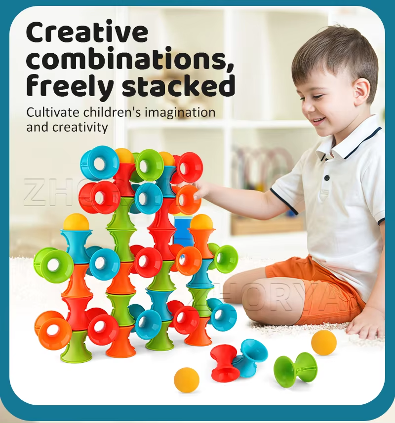 46Pcs Stacking Building Block Montessori Sensory Toys Kids Balance Stacking Cup Game With Sucker Ball