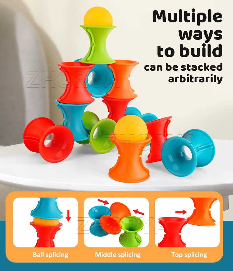 46Pcs Stacking Building Block Montessori Sensory Toys Kids Balance Stacking Cup Game With Sucker Ball