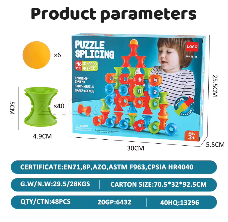 46Pcs Stacking Building Block Montessori Sensory Toys Kids Balance Stacking Cup Game With Sucker Ball