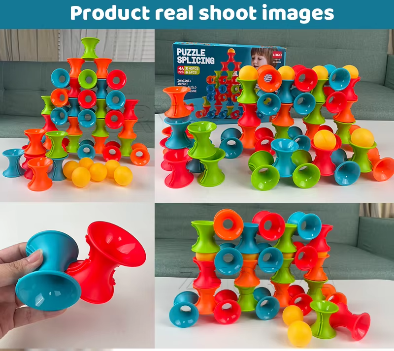 46Pcs Stacking Building Block Montessori Sensory Toys Kids Balance Stacking Cup Game With Sucker Ball