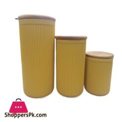 Set Of 3 Pcs Airtight Plastic Jars For Food Storage Kitchen Containers With Wooden Lids Made In Turkey