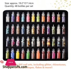 Artlalic 48 Bottles Nail Art Rhinestones Beads Sequins Glitter Tips Decoration Tool Gel Nail Stickers Mixed Design Case Set