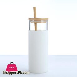 Cross Border Creative Bamboo Cover Borosilicate Straw Glass Cup With Silicone Case Simple Milky Tea Cup Tumbler Customizationlogo
