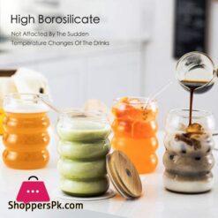 Creative Glass Cup With Lid Straw Heat-Resistant Wave Cup Beer Juice Ice Coffee Cups Cocktail Fruit Glass Drinkware - 1Pcs