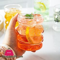 Creative Glass Cup With Lid Straw Heat-Resistant Wave Cup Beer Juice Ice Coffee Cups Cocktail Fruit Glass Drinkware - 1Pcs
