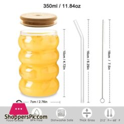 Creative Glass Cup With Lid Straw Heat-Resistant Wave Cup Beer Juice Ice Coffee Cups Cocktail Fruit Glass Drinkware - 1Pcs