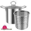 Deep Fryer Pot with Strainer Basket 3.5L Stainless Steel for French Fries Chicken Kitchen Pans