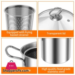 Deep Fryer Pot With Strainer Basket 3.5L Stainless Steel For French Fries Chicken Kitchen Pans