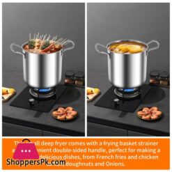 Deep Fryer Pot With Strainer Basket 3.5L Stainless Steel For French Fries Chicken Kitchen Pans