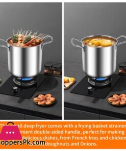 Deep Fryer Pot With Strainer Basket 3.5L Stainless Steel For French Fries Chicken Kitchen Pans 30 Deep Fryer Pot With Strainer Basket 3.5L Stainless Steel For French Fries Chicken Kitchen Pans - Image 6