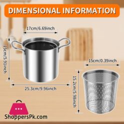 Deep Fryer Pot With Strainer Basket 3.5L Stainless Steel For French Fries Chicken Kitchen Pans