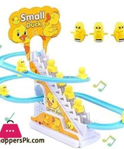 Duck Slide Toy Set Funny Automatic Stair Climbing Ducklings Cartoon Race Track Set Little Lovely Duck Slide Toy Escalator Toy with Lights and Music 3 sliding ducks Multi