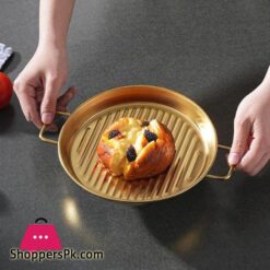 Golden Steak Style Platter Round Rustproof Dinner Plate 7.5 Inch