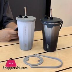 Tyeso Vacuum Insulated Coffee Cup With Straw Thermos Mug Leak-Proof 600Ml