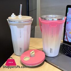 Tyeso Vacuum Insulated Coffee Cup With Straw Thermos Mug Leak-Proof 600Ml
