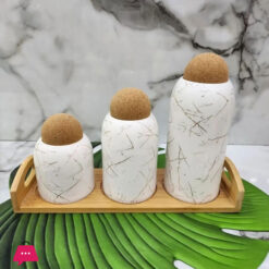 Ceramic 3 Pcs Jar Set With Bamboo Stand