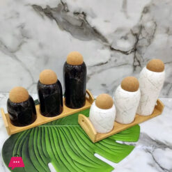 Ceramic 3 Pcs Jar Set With Bamboo Stand