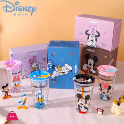 Disney Sippy Cup Mickey Mouse Large Capacity Water Cup Child Glass Portable Student Milk Cup