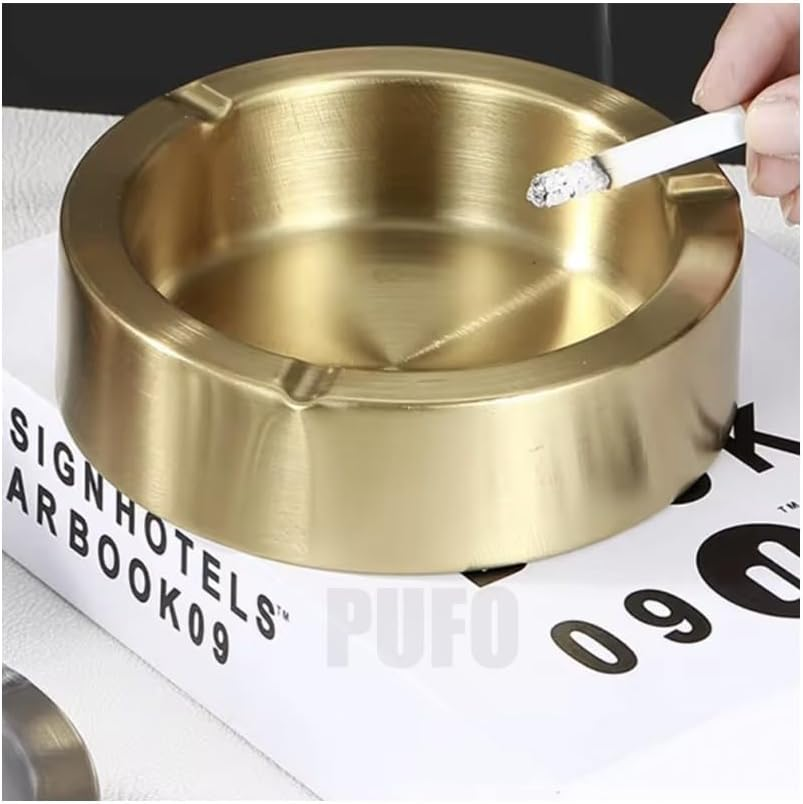 Elegant Golden Ashtray Round Steel