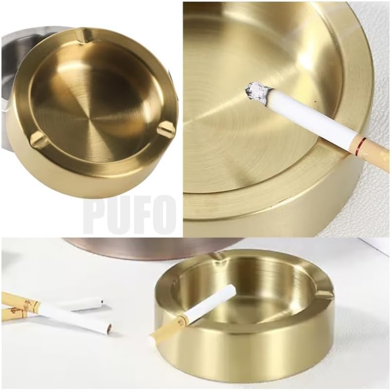 Elegant Golden Ashtray Round Steel