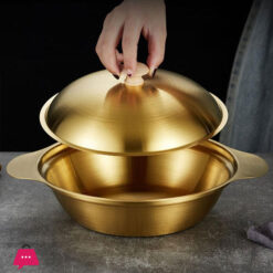 Golden Cooking Pot With Handle Stainless Steel Pots Kitchen Accessory - 21Cm