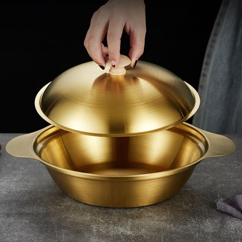 Golden Cooking Pot With Handle Stainless Steel Pots Kitchen Accessory - 21Cm
